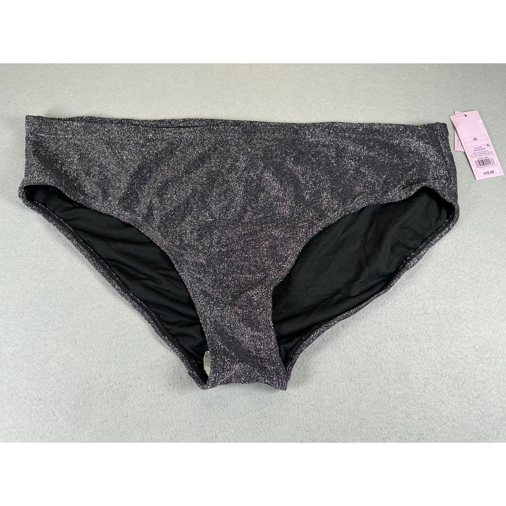 Wild Fable Womens 2X Black Metallic Shimmer Bikini Bottoms NWT Plus Size‎